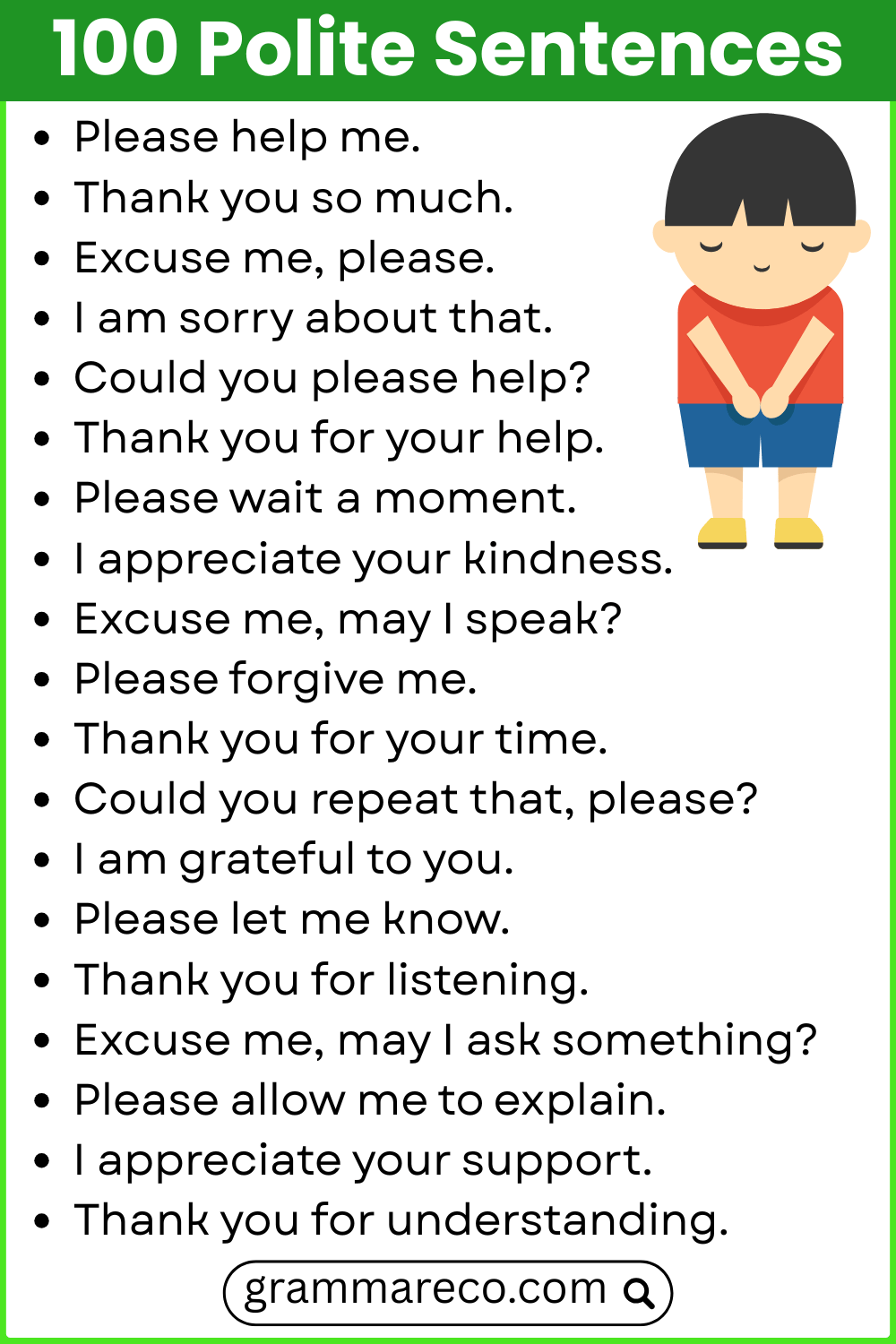 100 Respective Sentence List in English