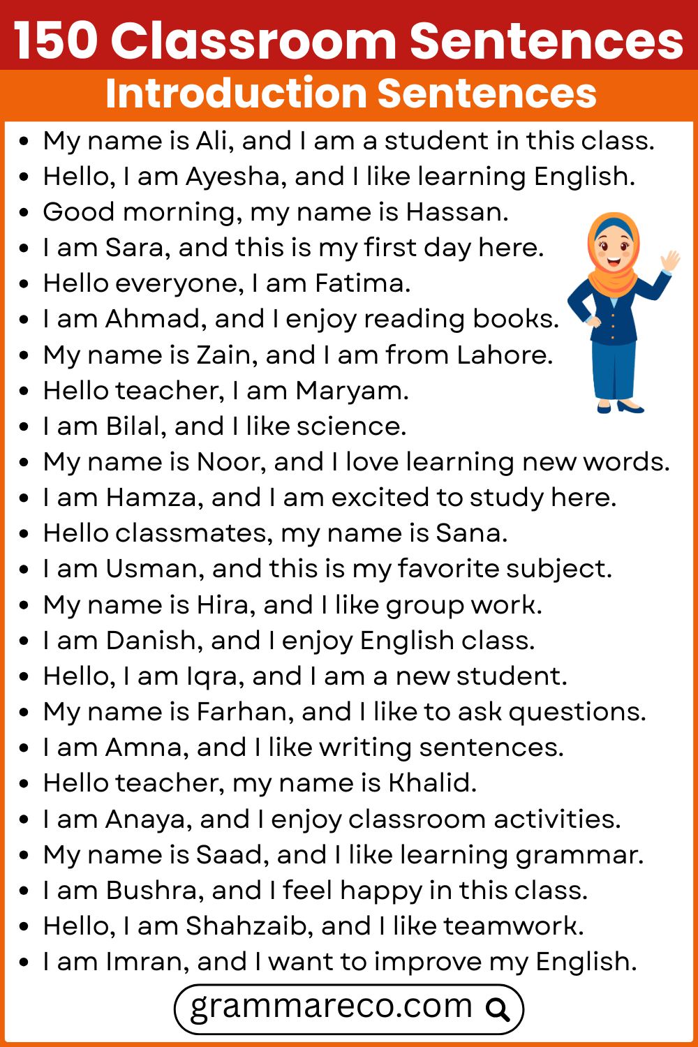 Introduction Sentences in English for Classroom with PDF