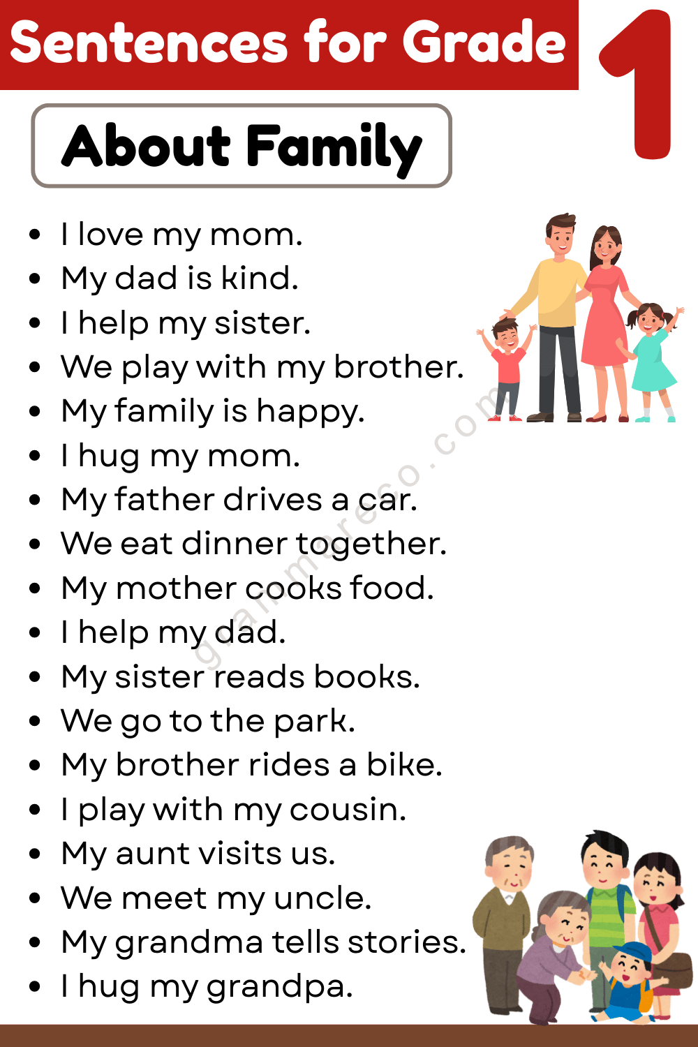 Family Sentences: Grade 1 Sentences for Kids should Know