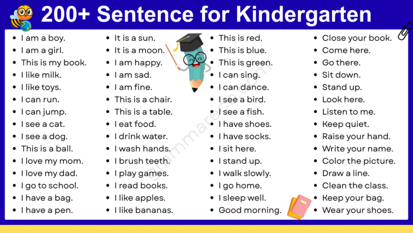 200+ Easy Small Sentences for Nursery Class in English
