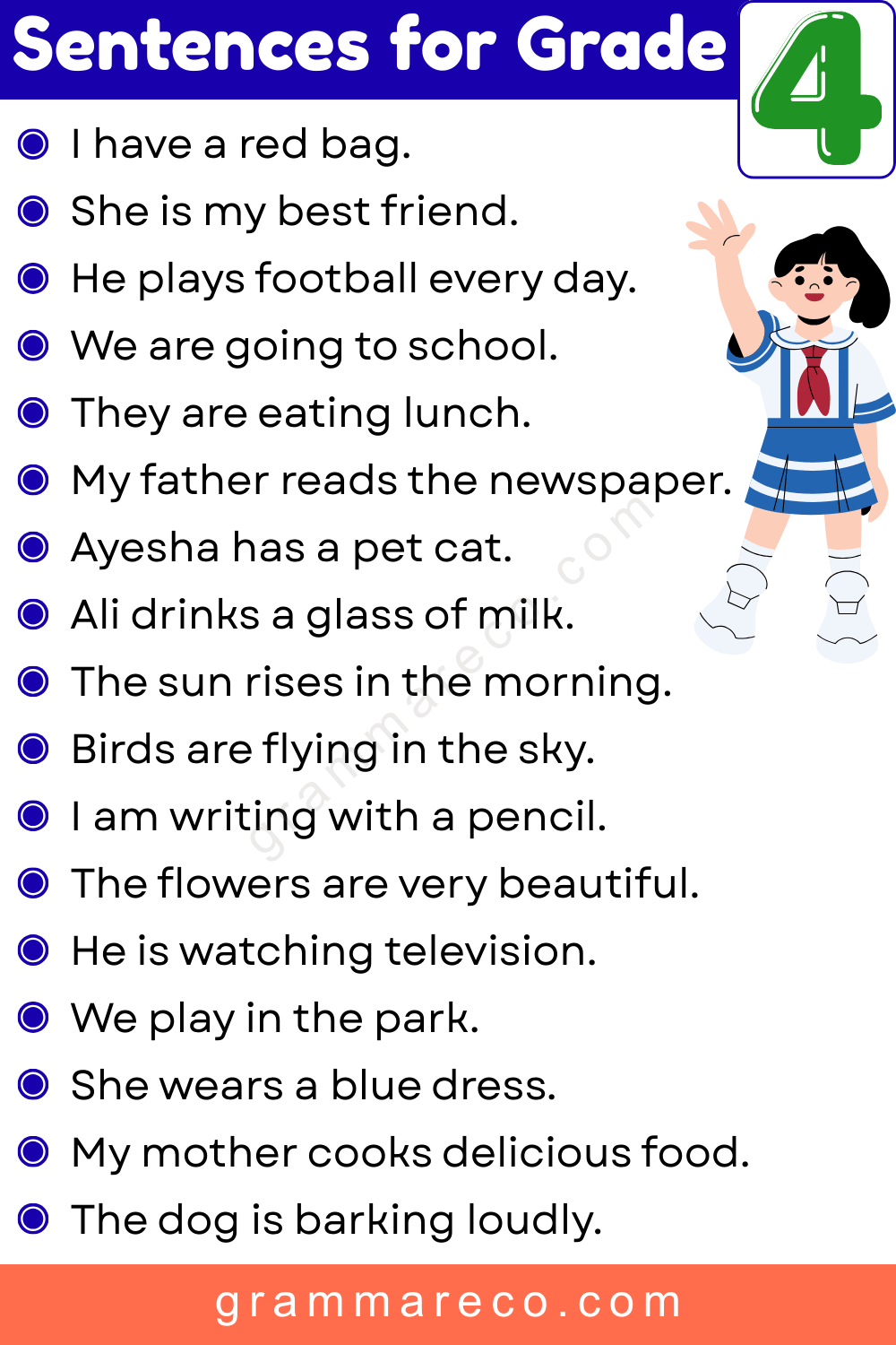 30 Simple English Sentences for Grade 4