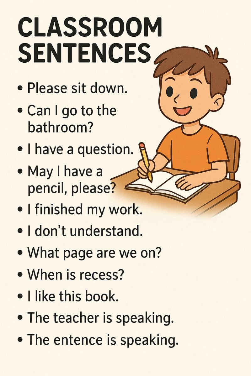 10 Basic Classroom Sentences for Students in English