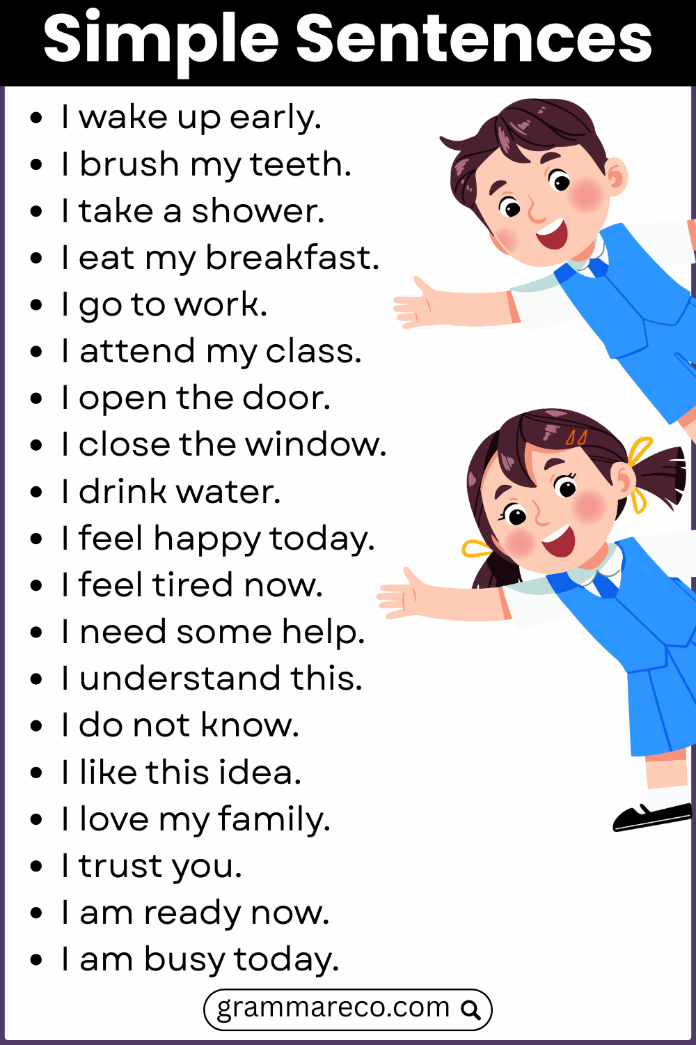 Simple Sentences for Daily Use in English for Students