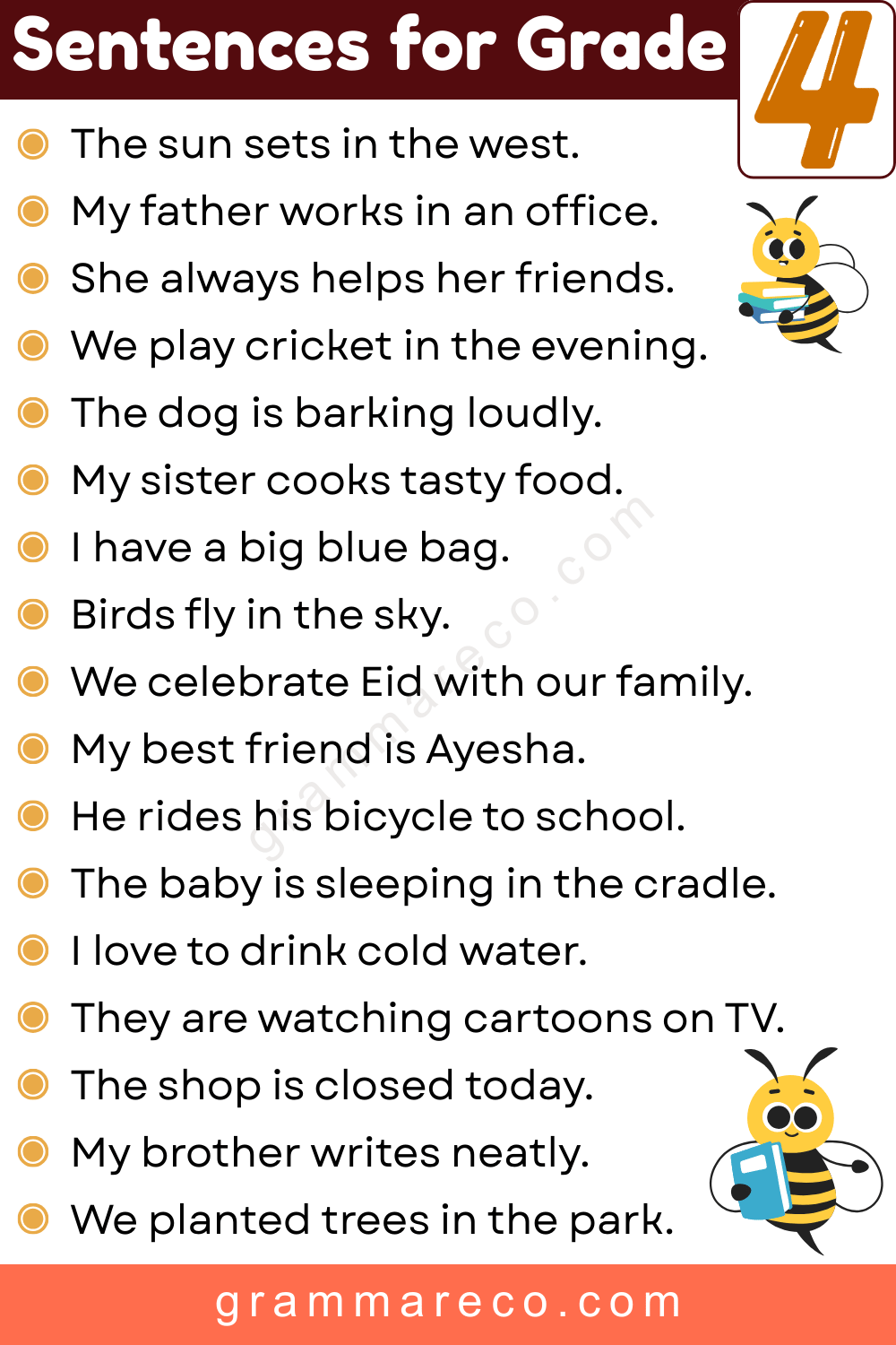 Basic Sentences for Grade 4 to Read Easily