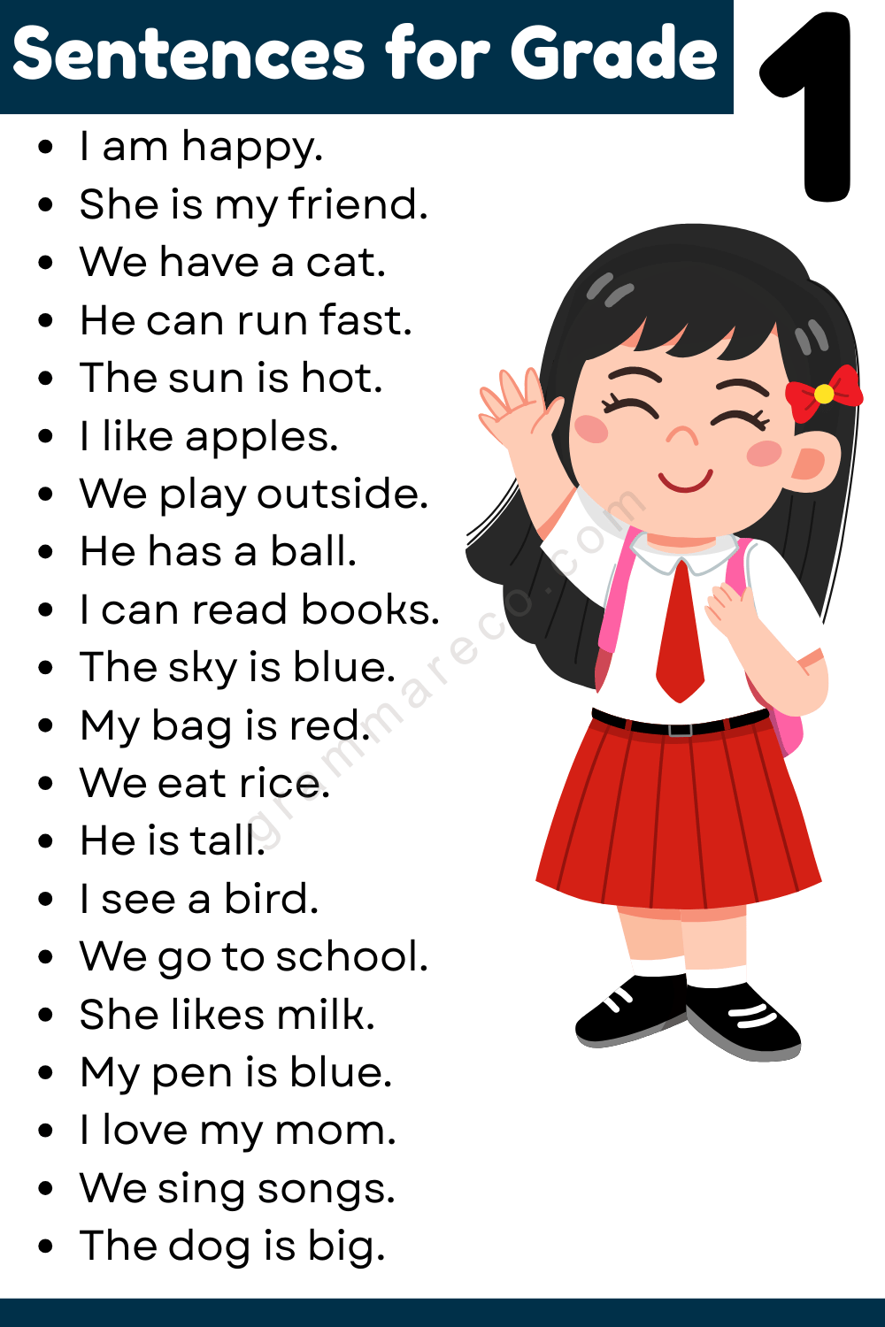 Easy Sentences for Grade 1 for Kids in English
