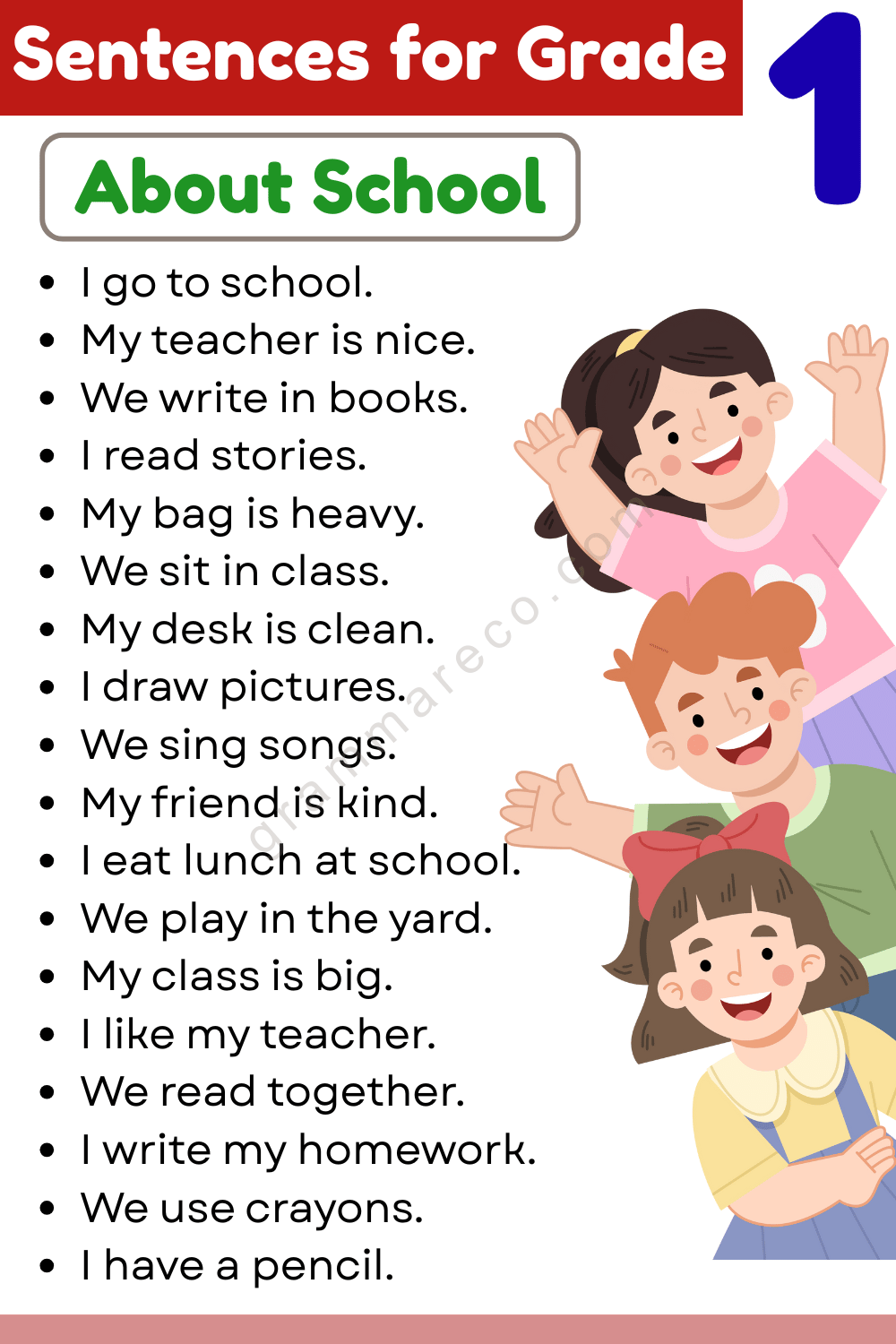 Simple Sentences in School for Kids with Pictures