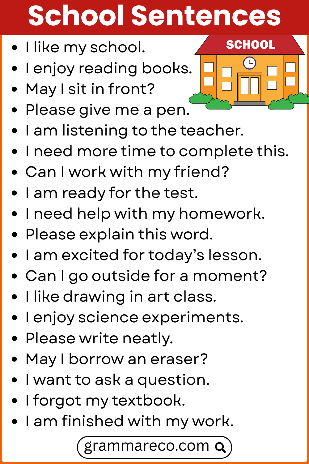 List of Basic School Sentence for Students