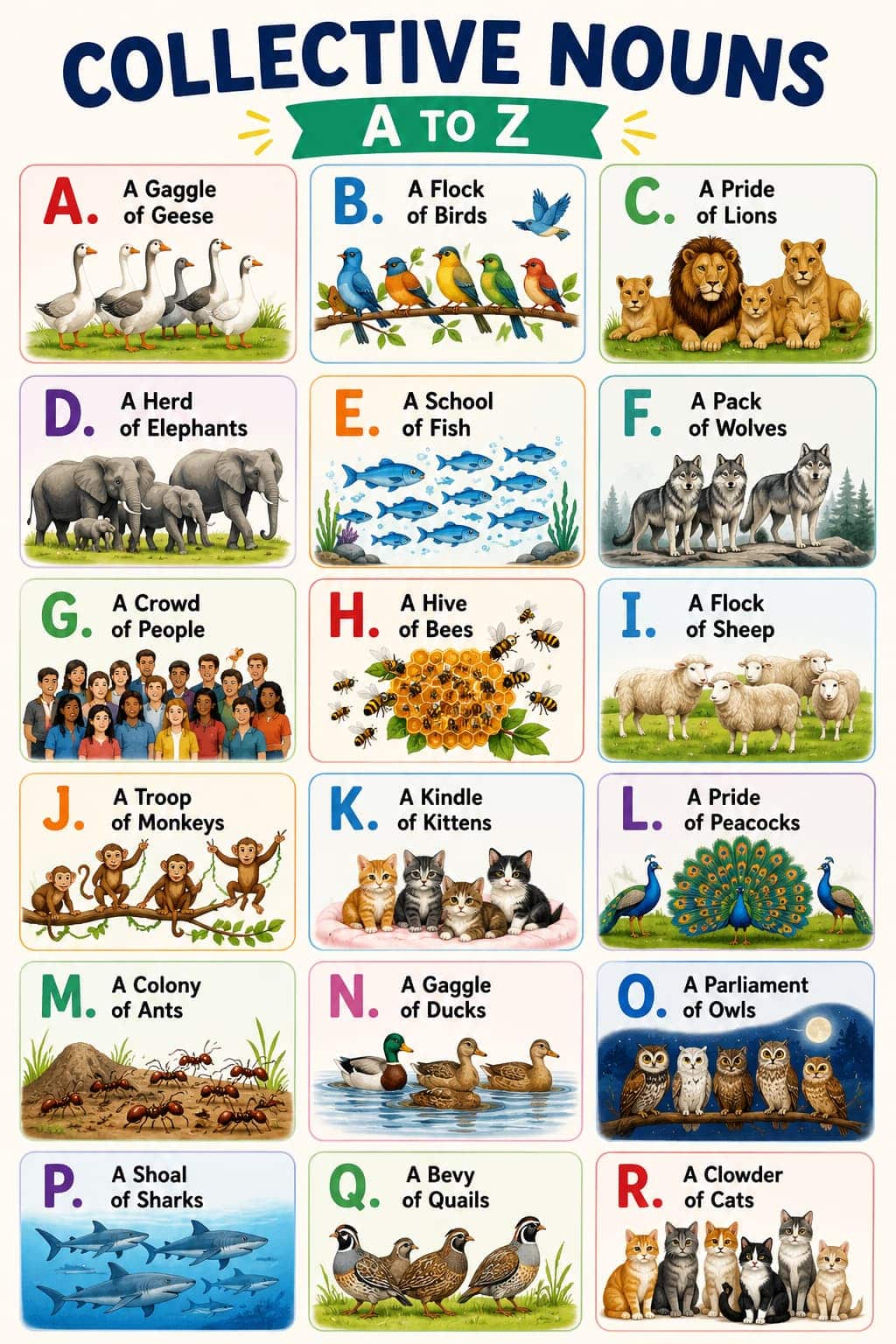 List of 26 Group Noun A to Z