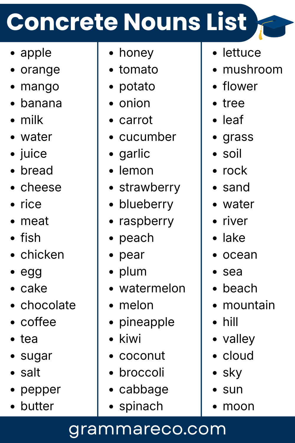 List of Concrete Noun Words in English