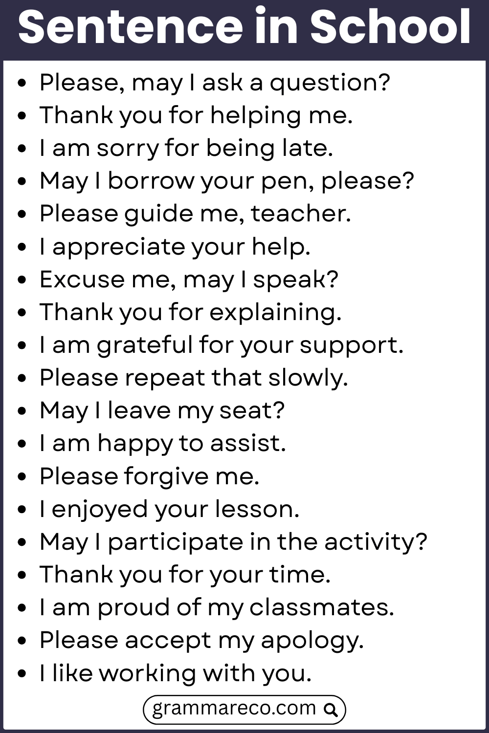 100 School  Sentences in English for Students