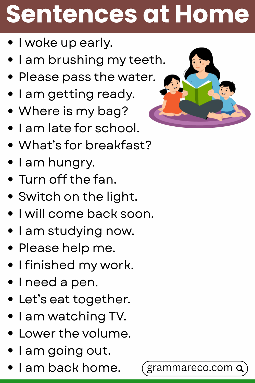 Sentences at Home: Daily Routine English Sentences for Students