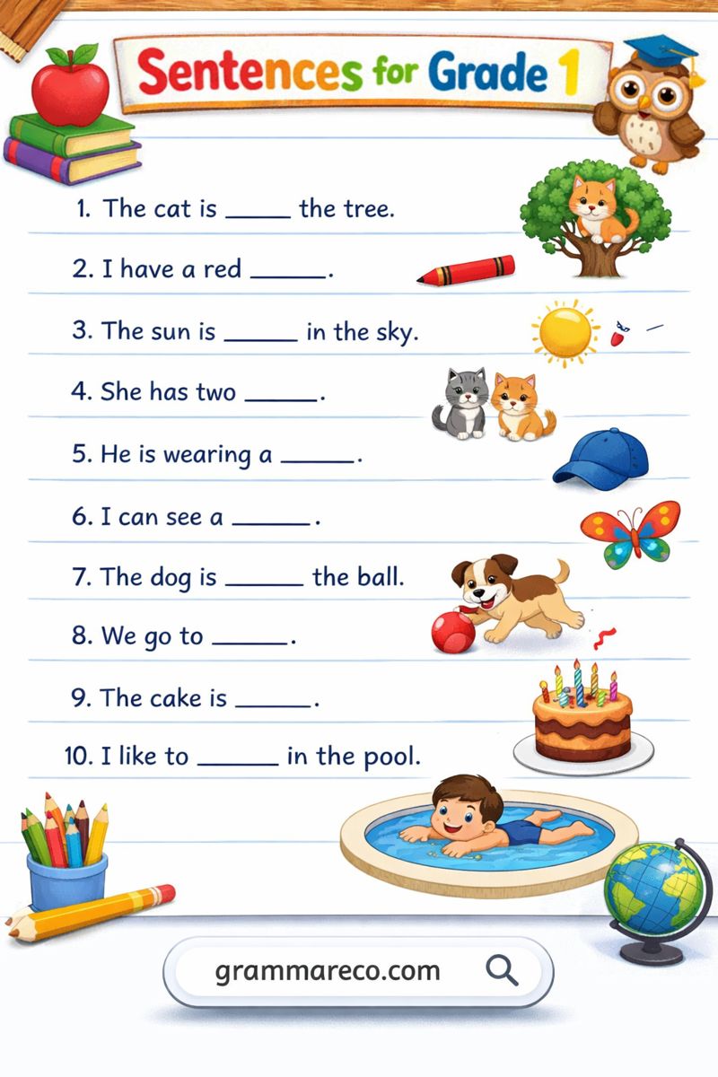 Sentences for Grade 1 Worksheets for Kids with Answers