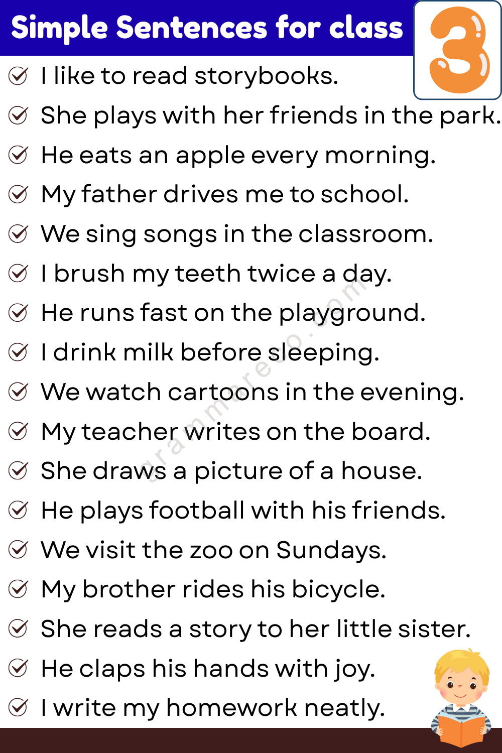 30+ Simple Sentences for 3rd Class Students