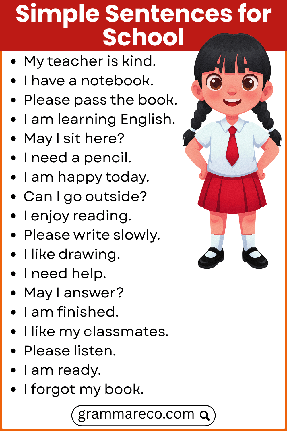 Simple Sentences for School in English with Pictures