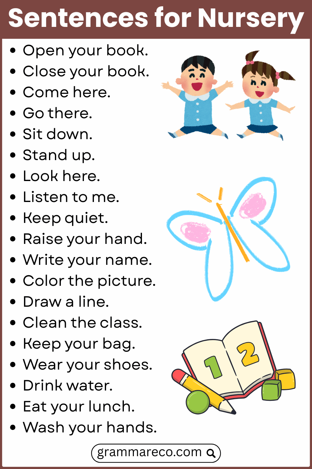 Small Sentences for Nursery Class in English