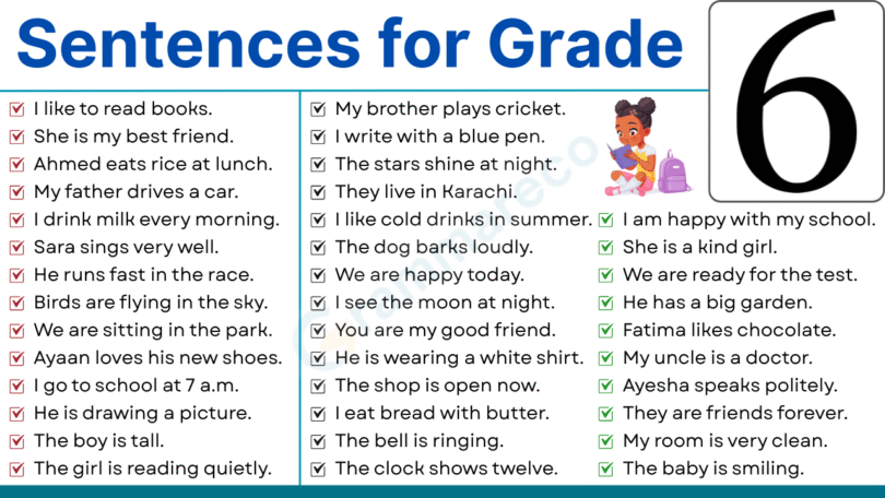 129+ Easy Sentences in English for Grade 6 Students with Pictures