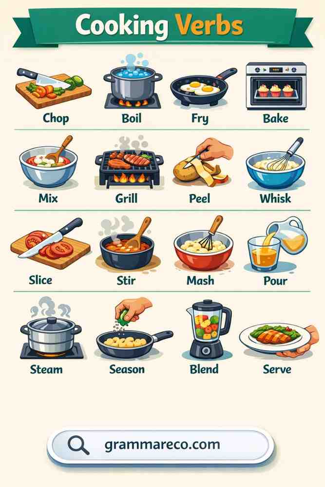 30 Common Cooking Verbs List with Pictures