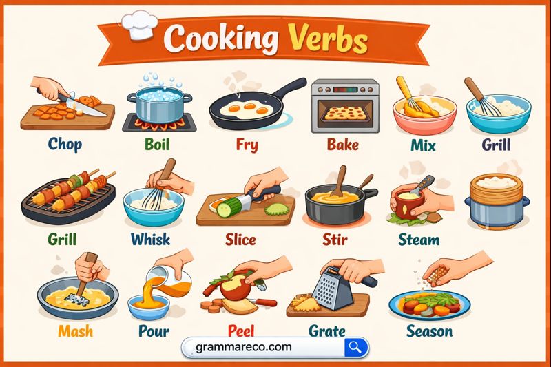 30 Cooking Verbs List A to Z in English with Pictures