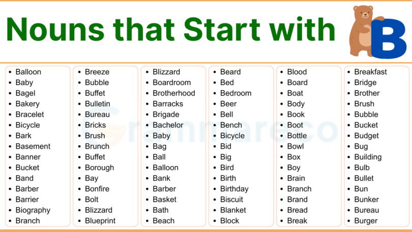 500+ List of Nouns that Start with B Examples with Pictures