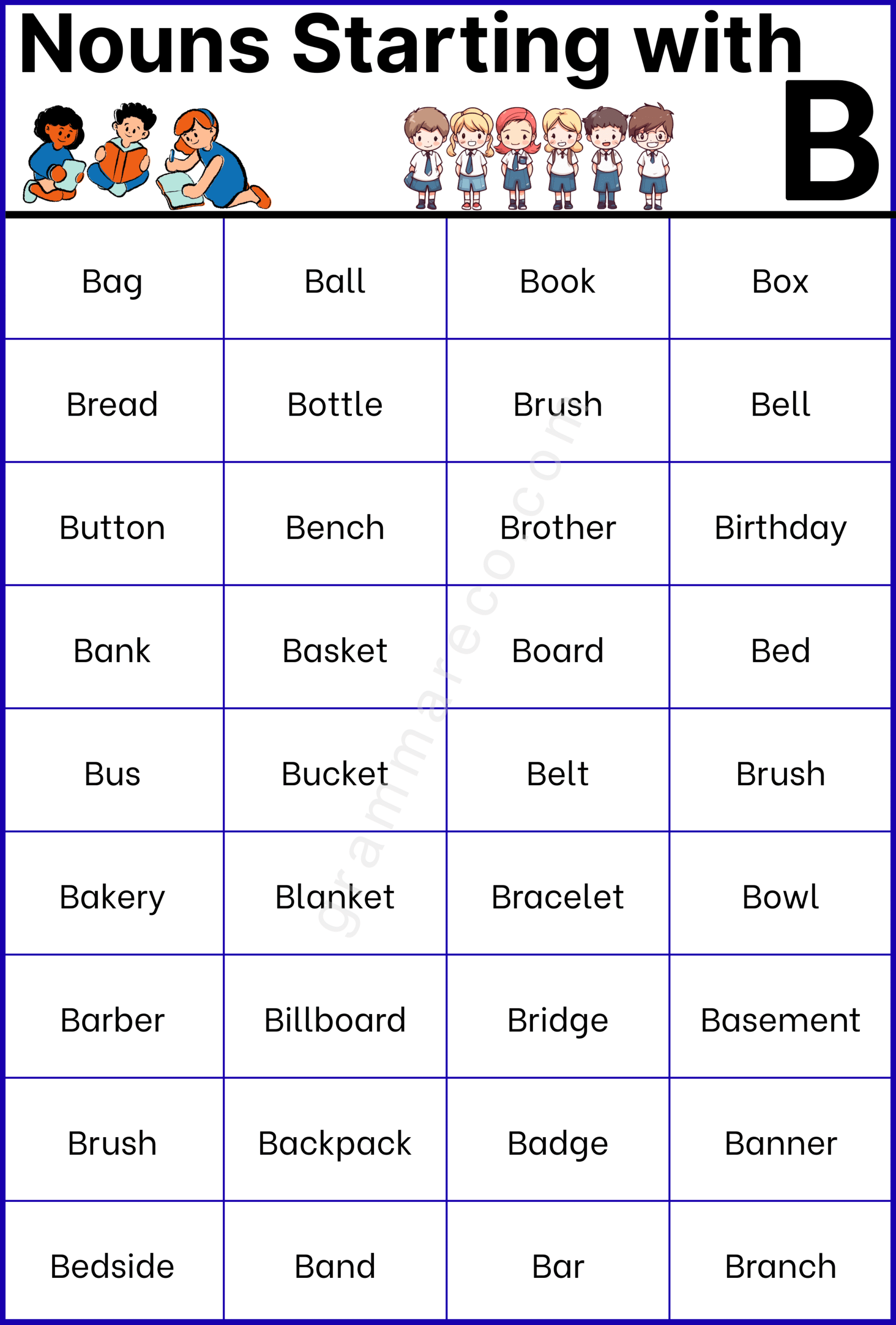 Basic Noun Examples that Start with B