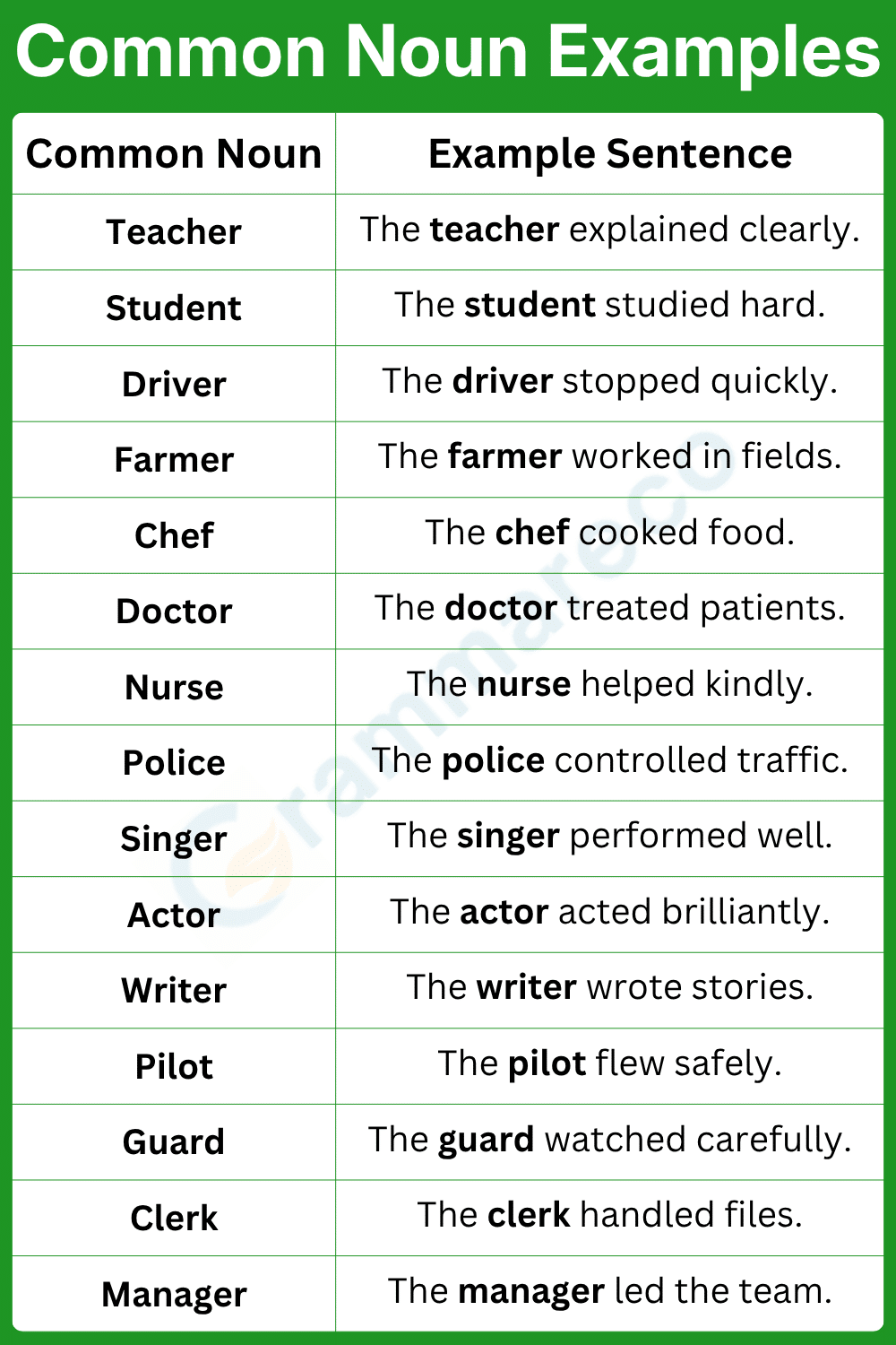Common Nouns Examples for People with Sentences