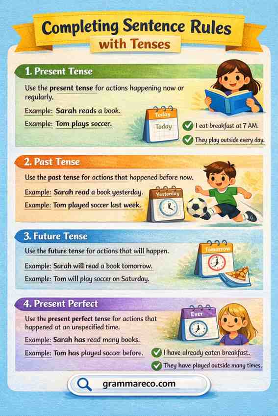 Completing Sentence Rules Based on Tenses