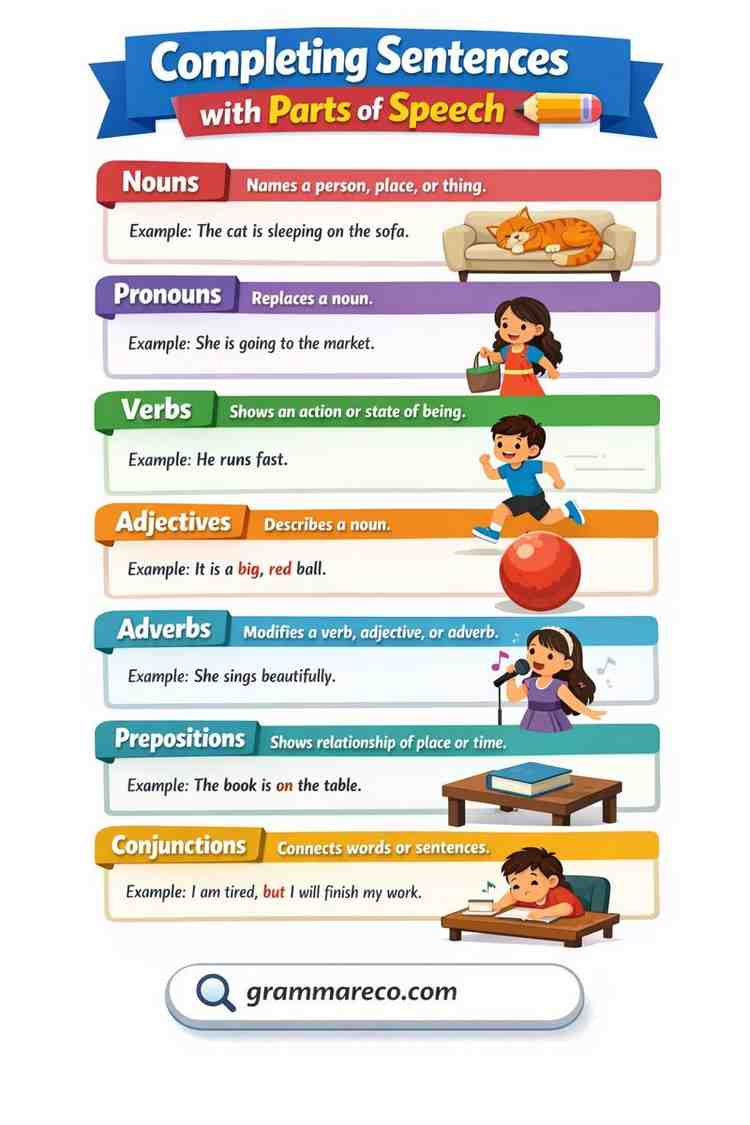Complete Sentences Rules with Parts of Speech