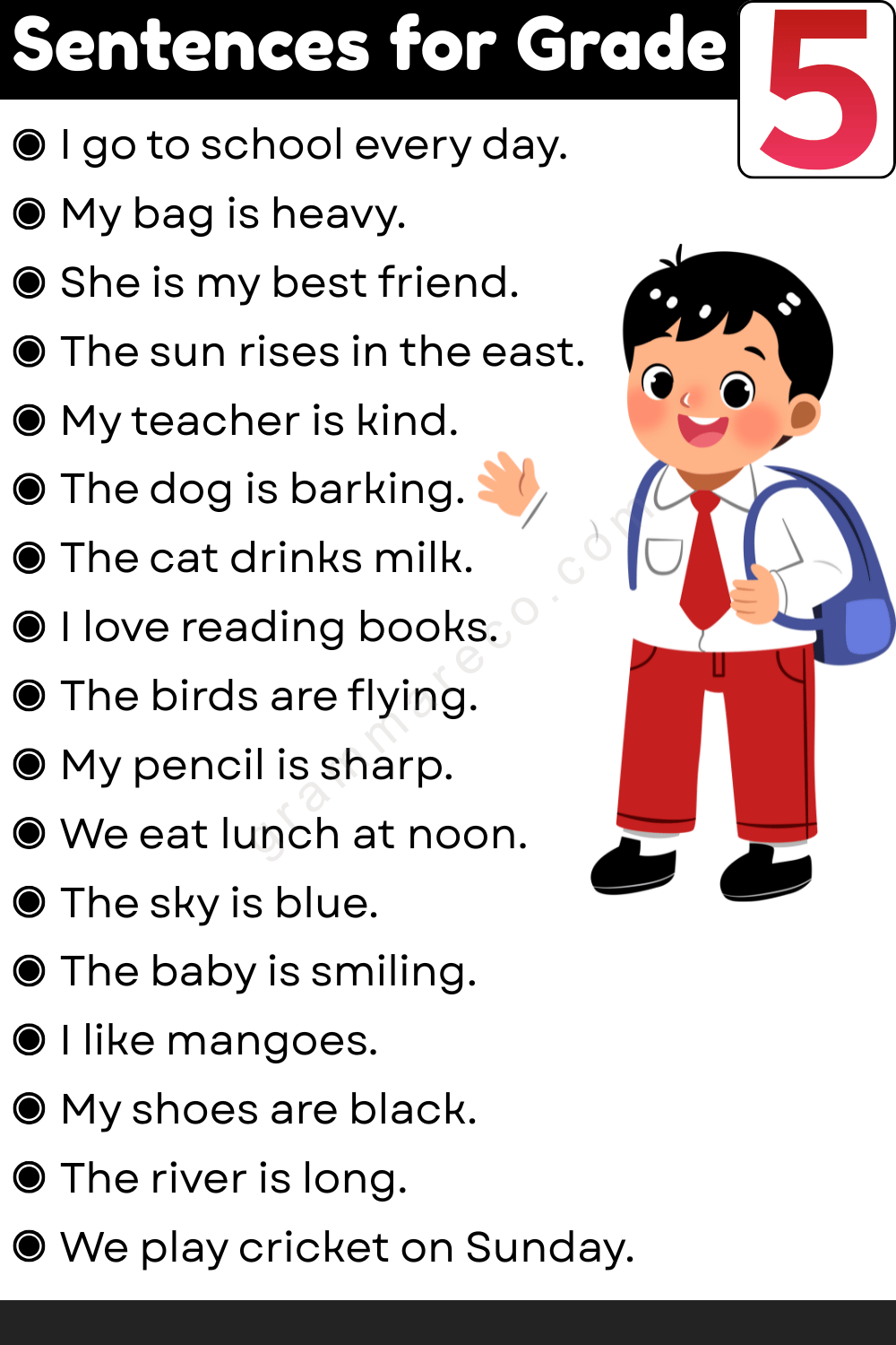 Sentences for Grade 5 Students with Pictures