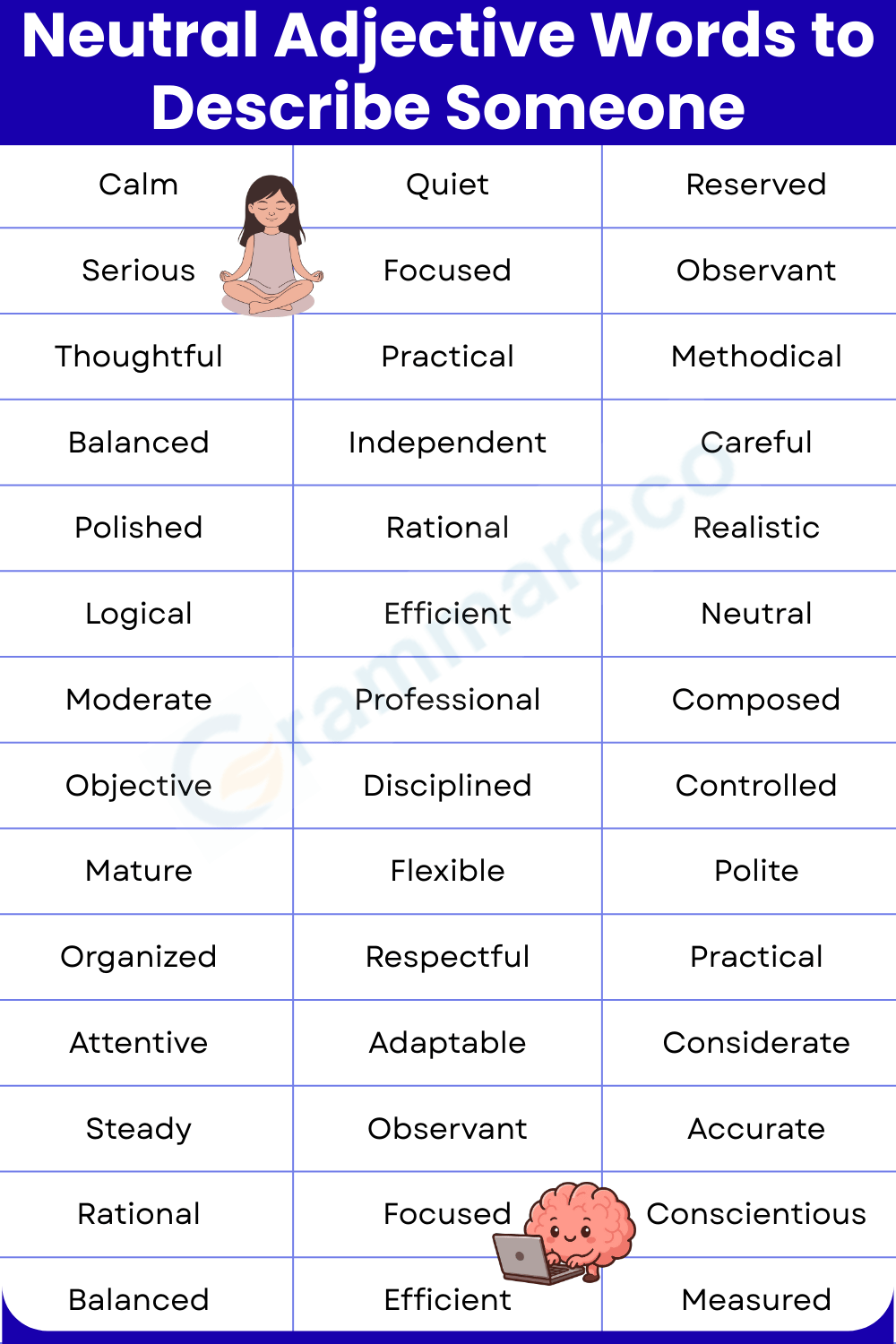 Neutral Adjective Words to Describe Someone