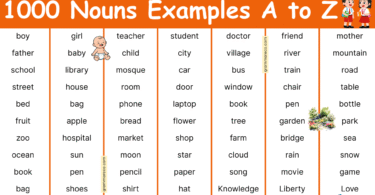 Nouns List A to Z: 500+ Common Nouns Examples in English