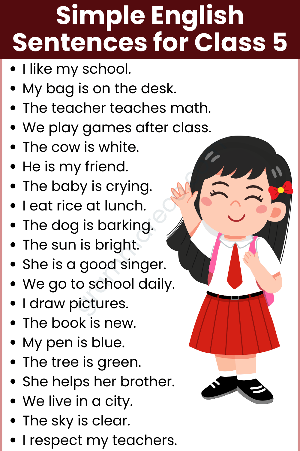 Simple English Sentence for Grade 5 Students