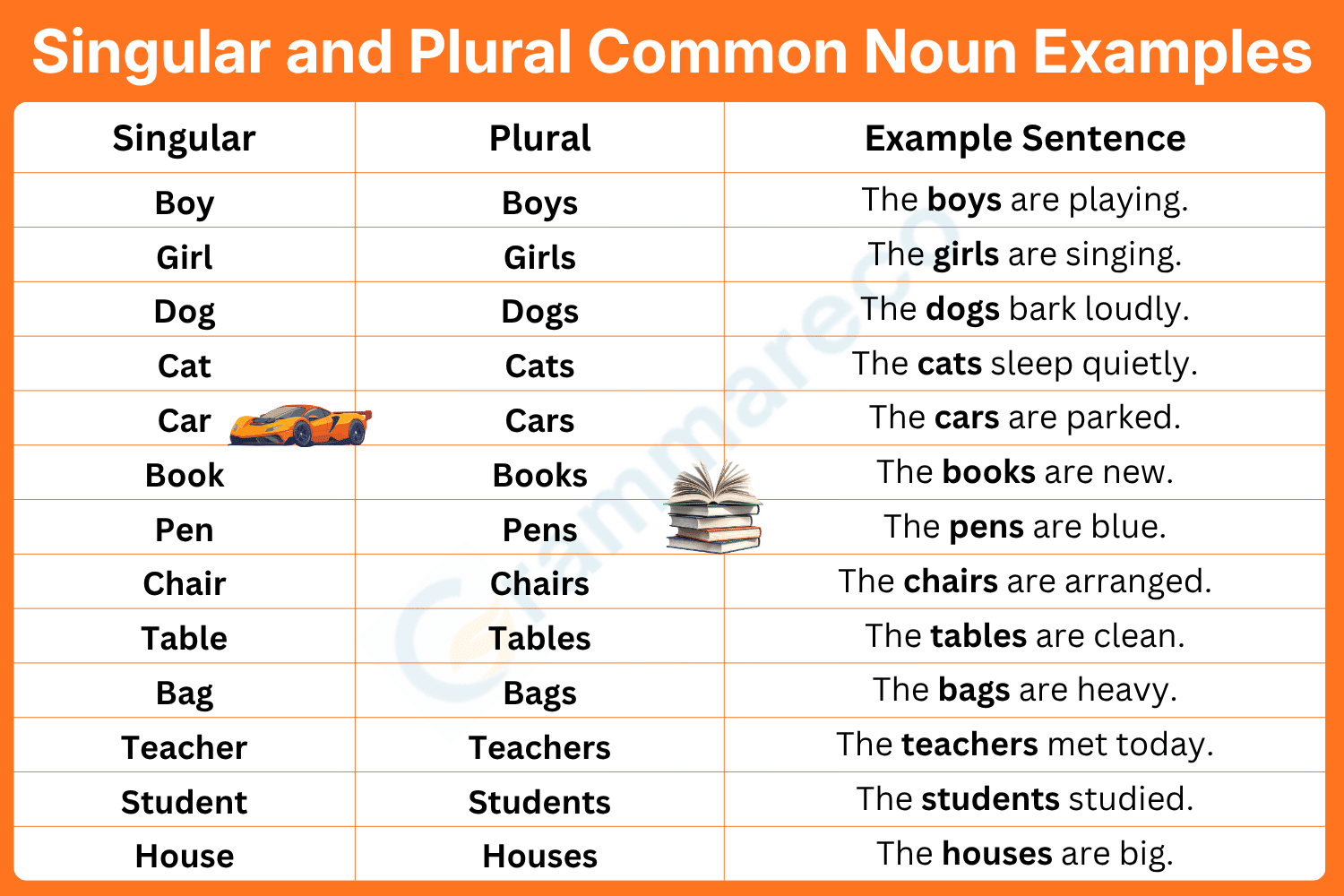 Singular and Plural Commons Noun and Example
