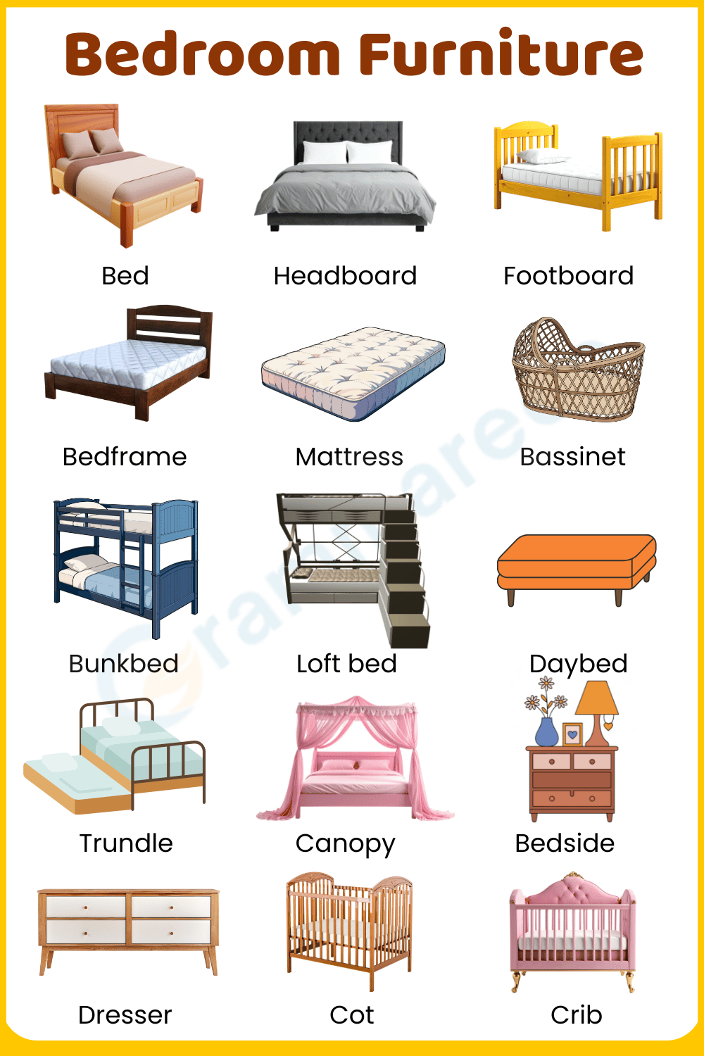 100+ Names of Bedroom Furniture with Pictures