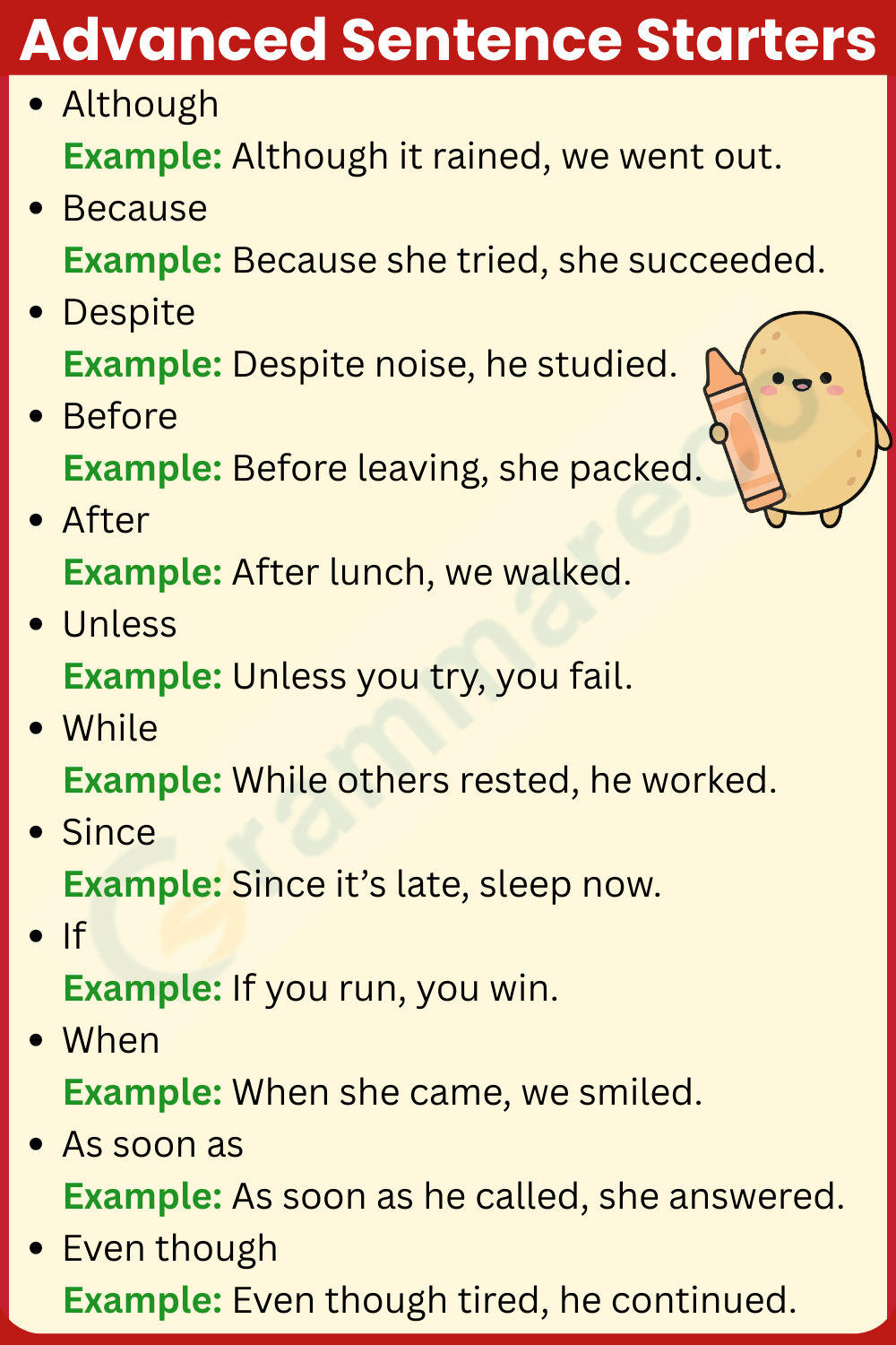 Advance Sentence Starter Words with Examples Sentences