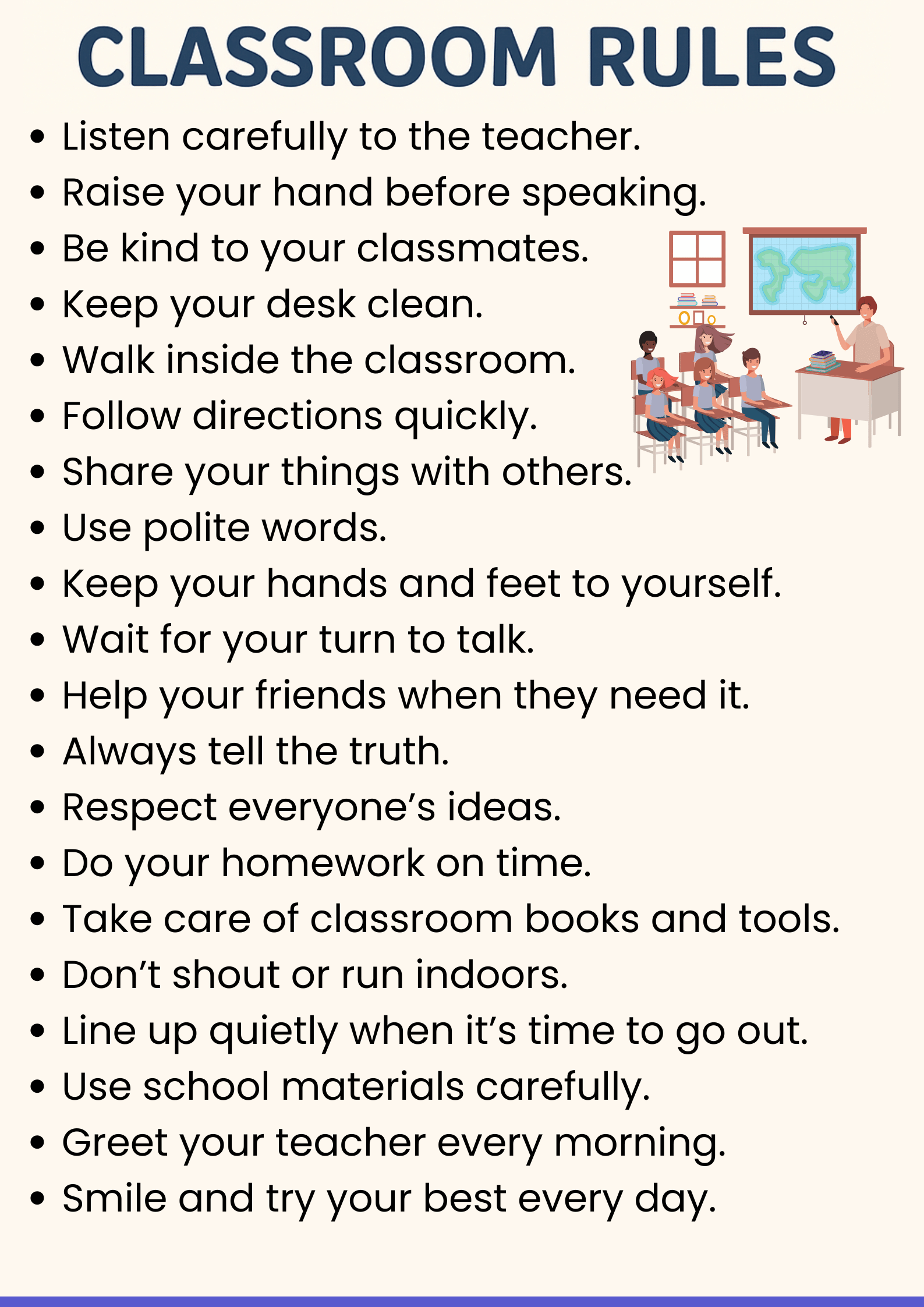 Golden Class Rules for Preschool Kids with Pictures