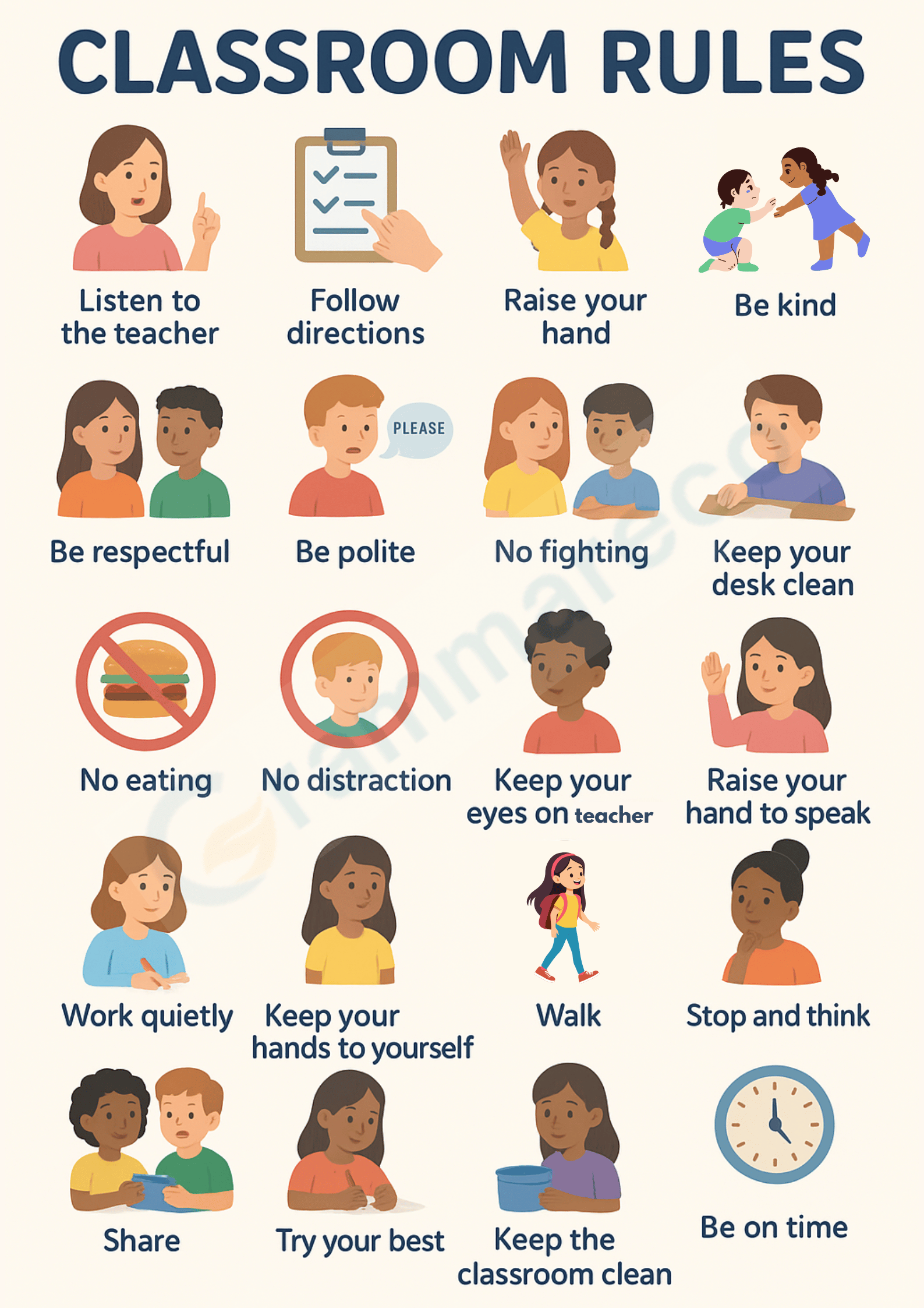 Classroom Rules Poster For Every Grader Students