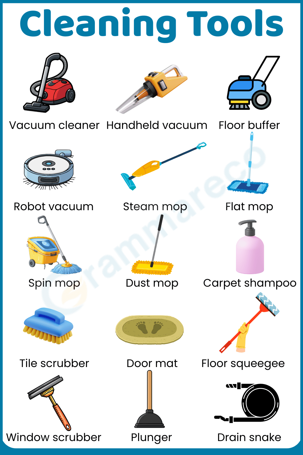 Cleaning Tools and Supplies Names with Pictures