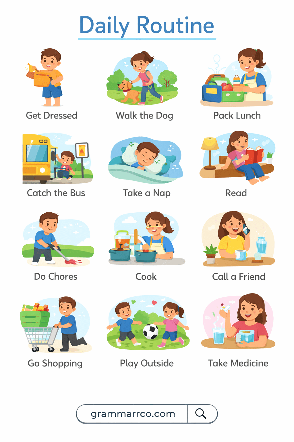 Daily Routine Vocabulary for Household Chores and Leisure Chart