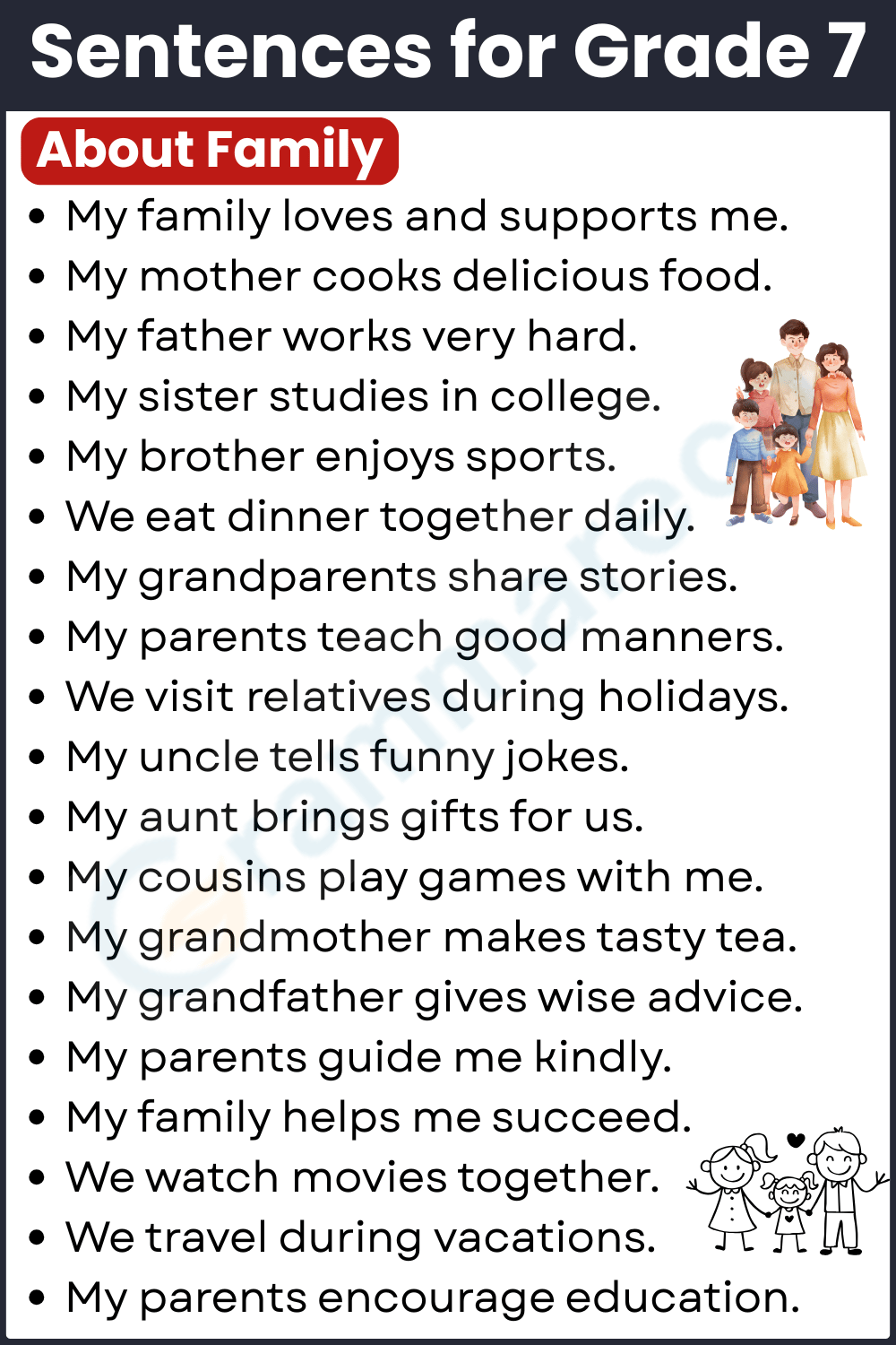 50+ Family Sentence List for Grade Seven