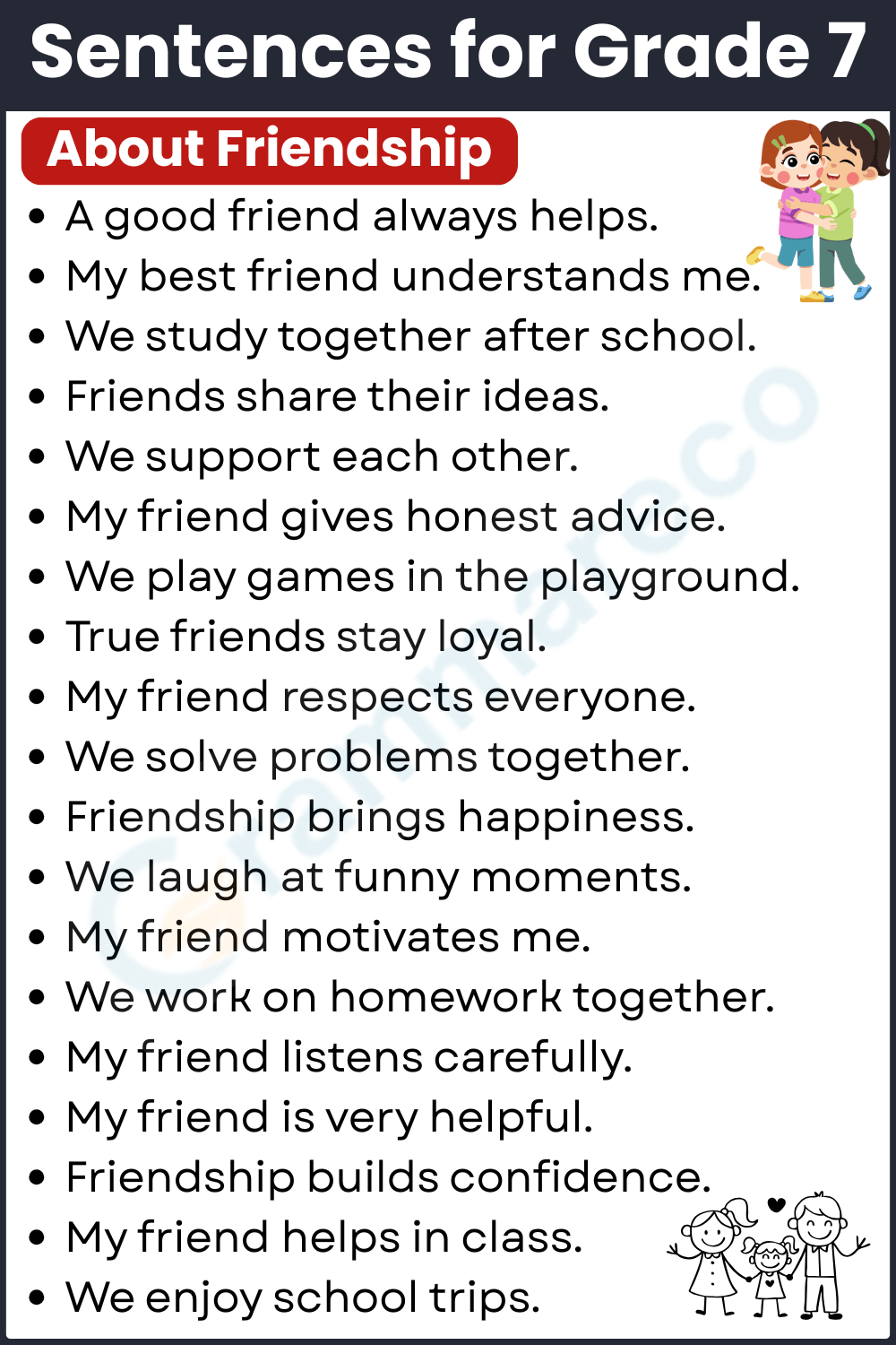 Friendship Sentence for Class 7