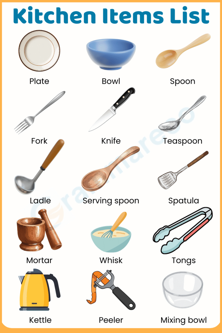 Kitchenwares Names 150+ Kitchen Items and Tools Names with their Pictures | Grammareco.com