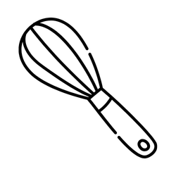 Stainless steel kitchen whisk on a wooden table