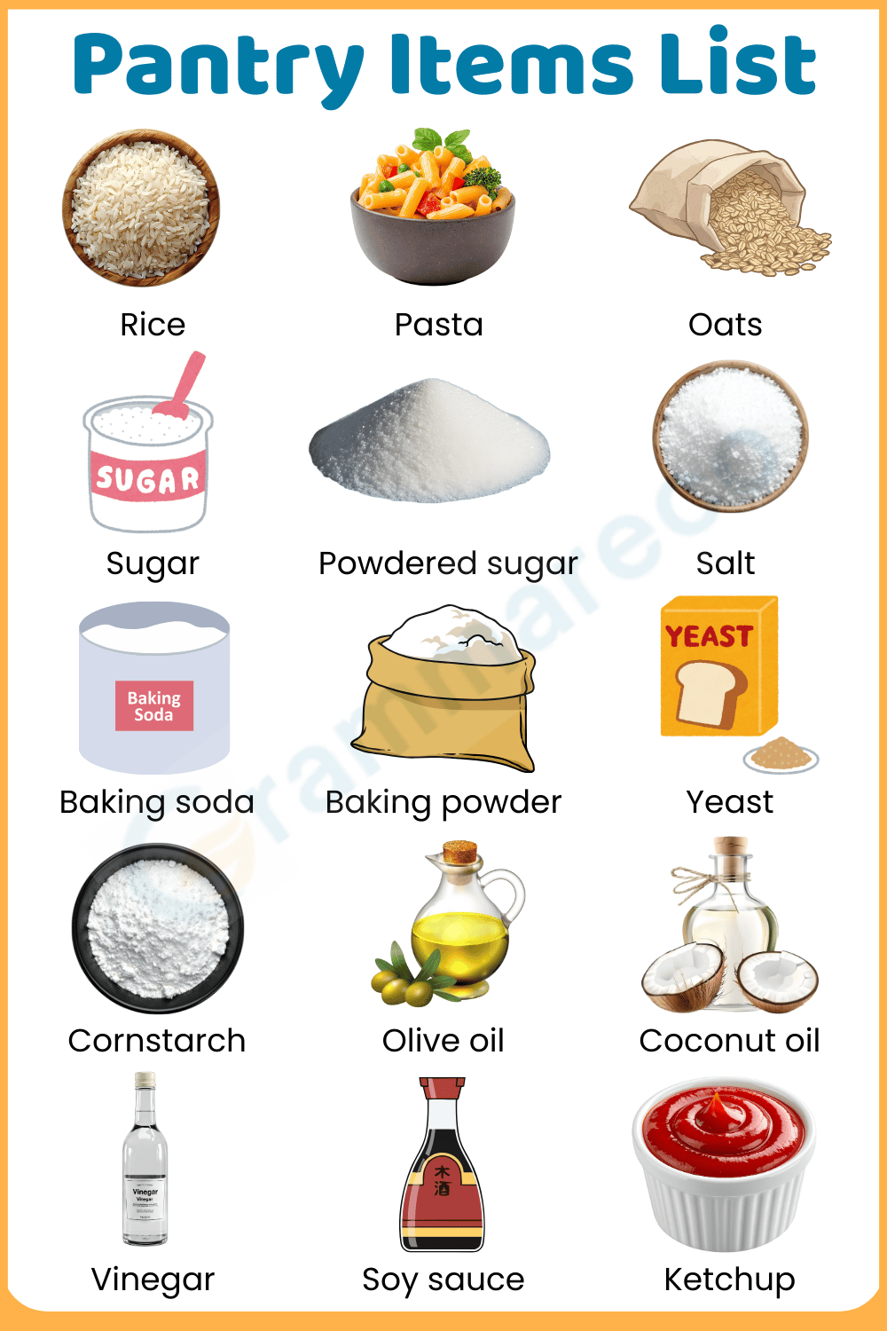 List of Pantry Staples with their Pictures