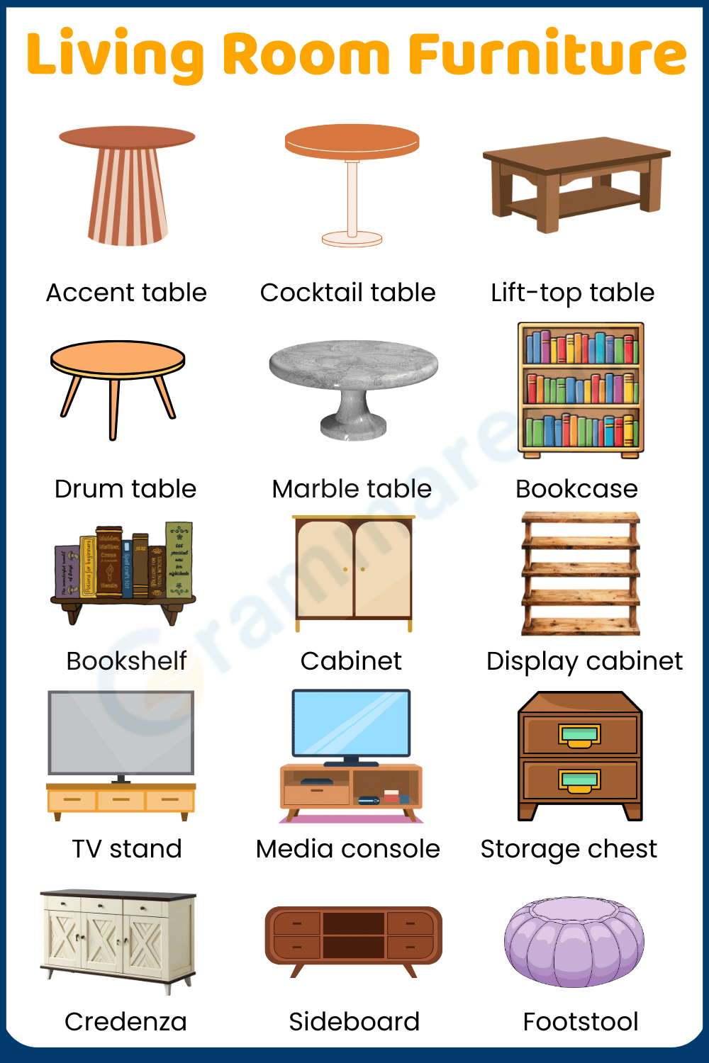 Living Room Furniture Names with Photos