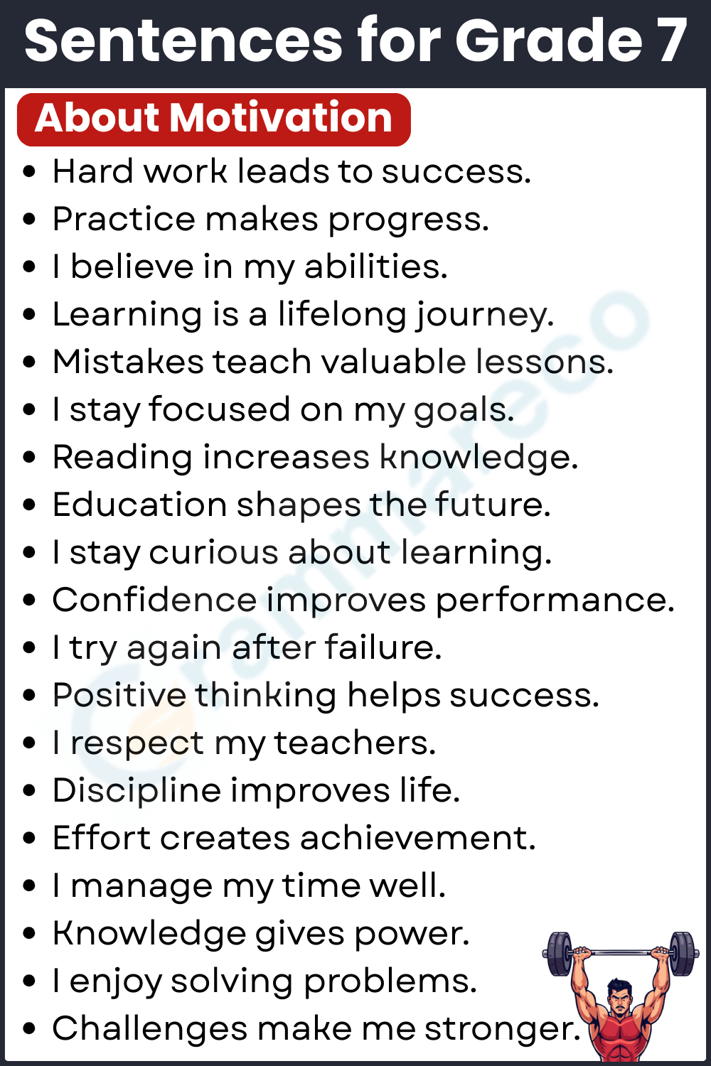 Motivational Sentences for Grade 7 Students