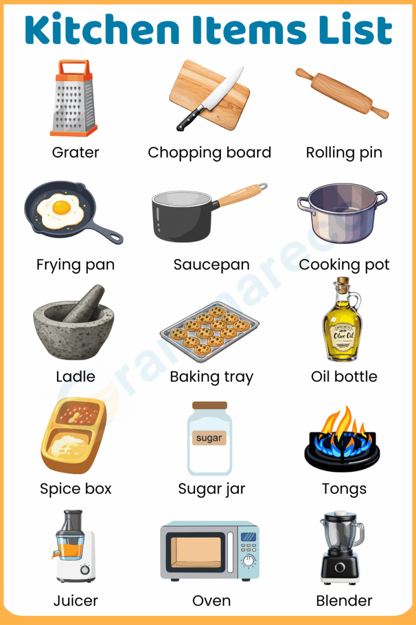 Kitchenwares Names 150+ Kitchen Items and Tools Names with their Pictures | Grammareco.com