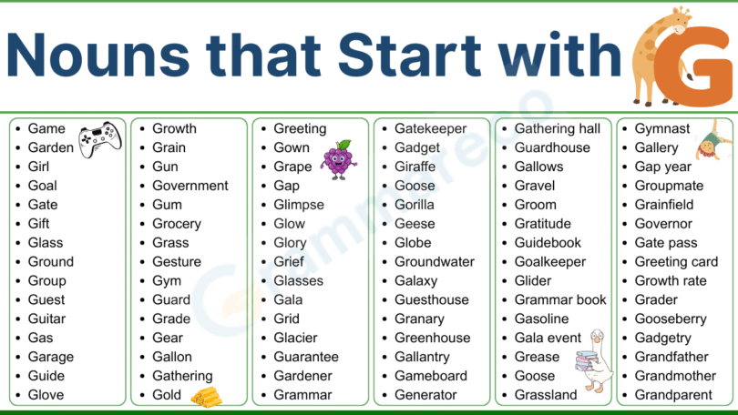 Nouns that Start with G: 400 Common Noun List with G
