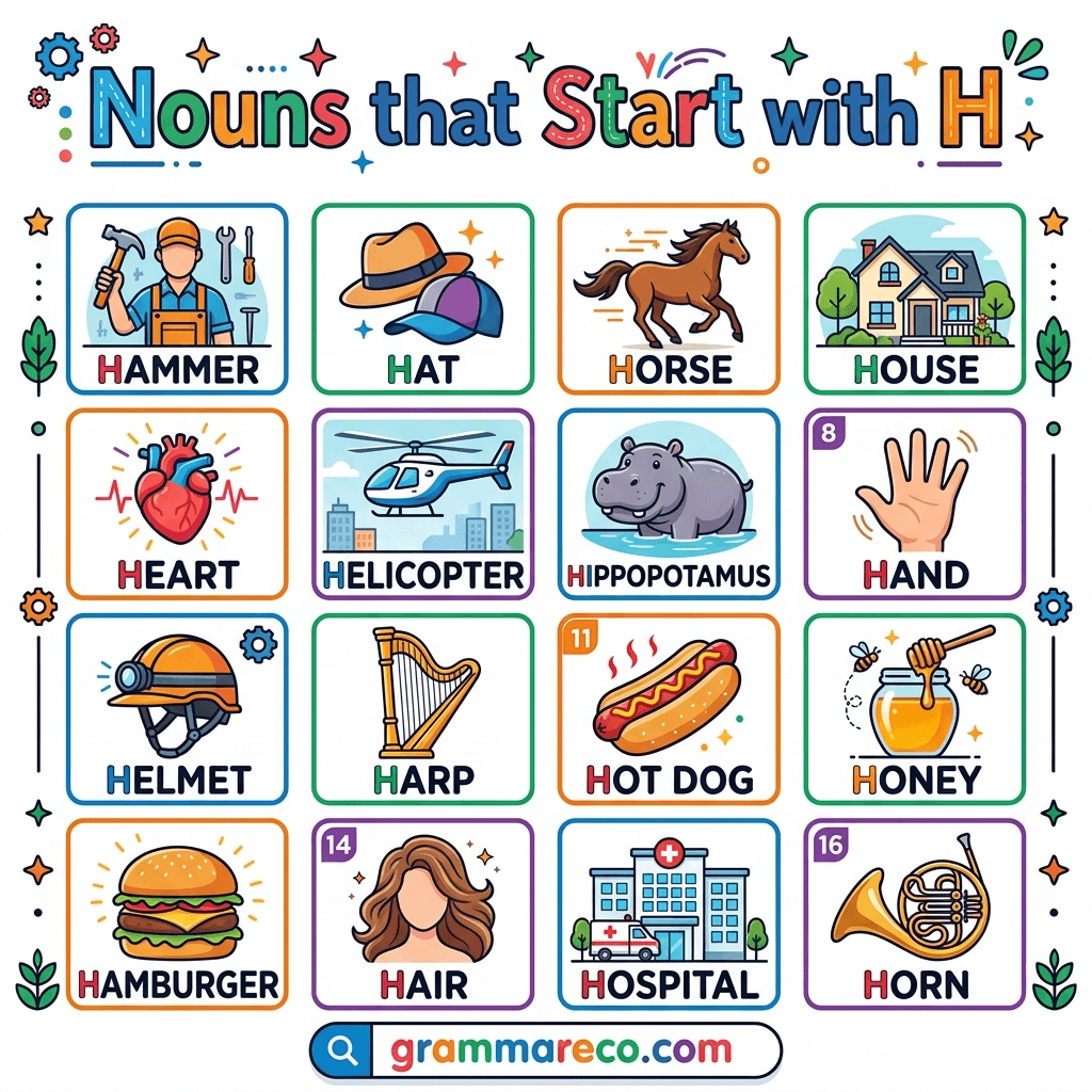 50 Noun Words with H Letter with Pictures in English