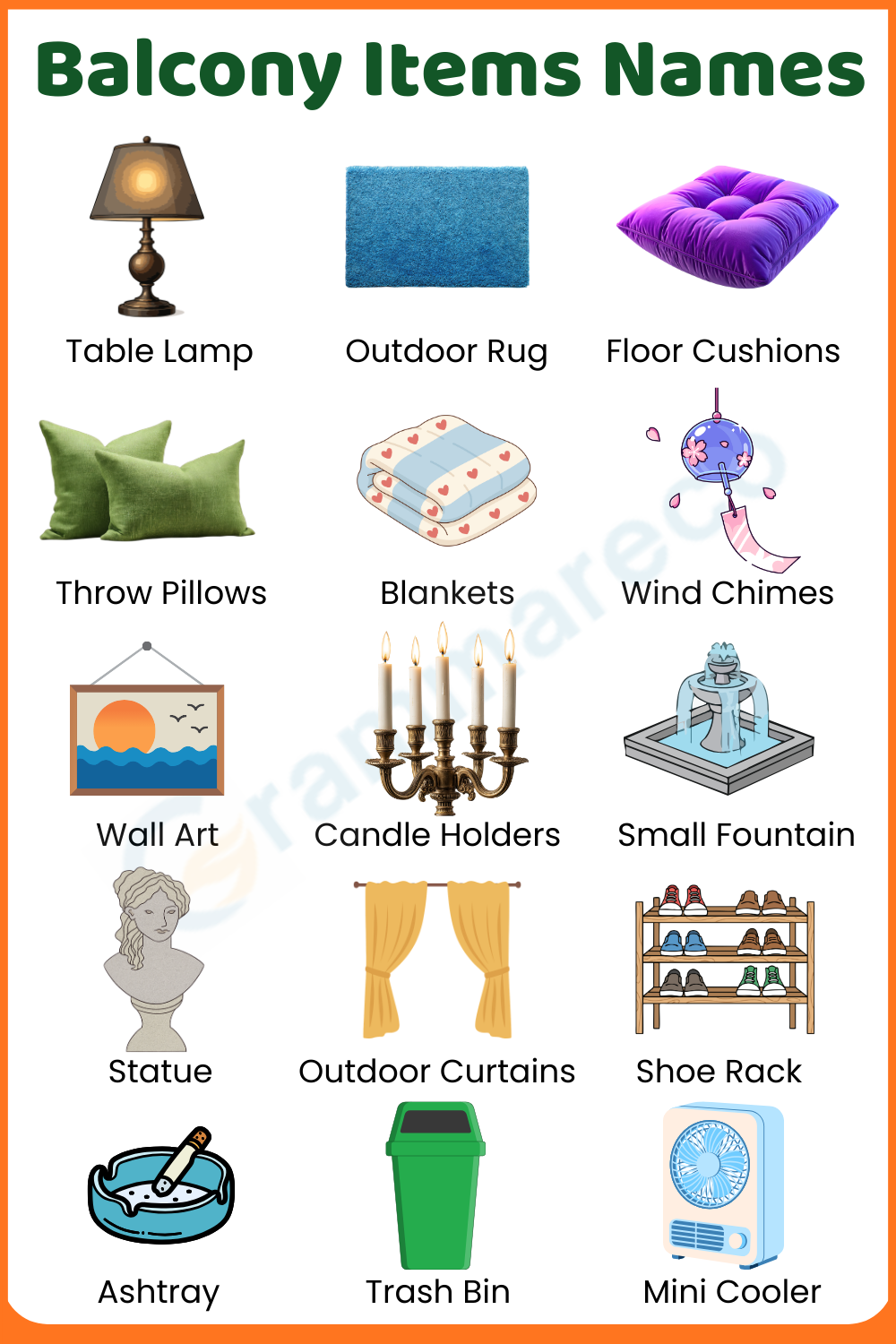 Balcony Accessories with their Images and Uses