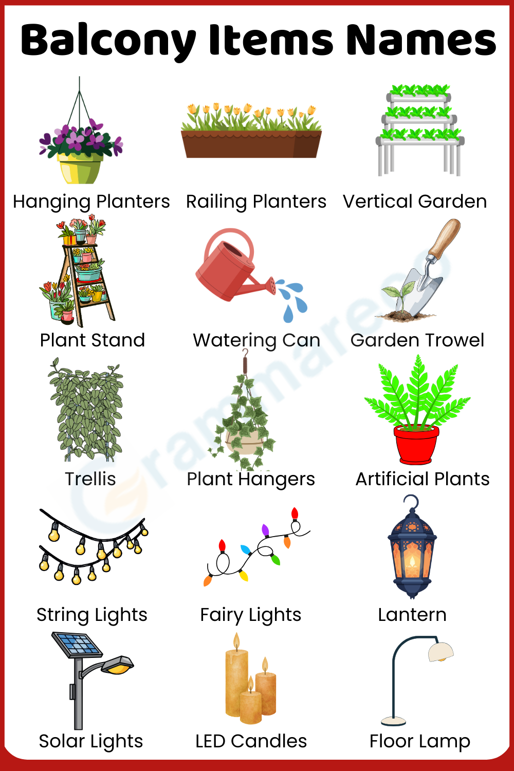 Balcony Decor Items with Names and Pictures